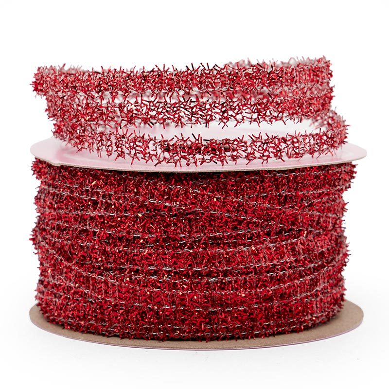 Wired Mini Tinsel Garland 1/4 '' X 25 yd Red Color 1 / roll