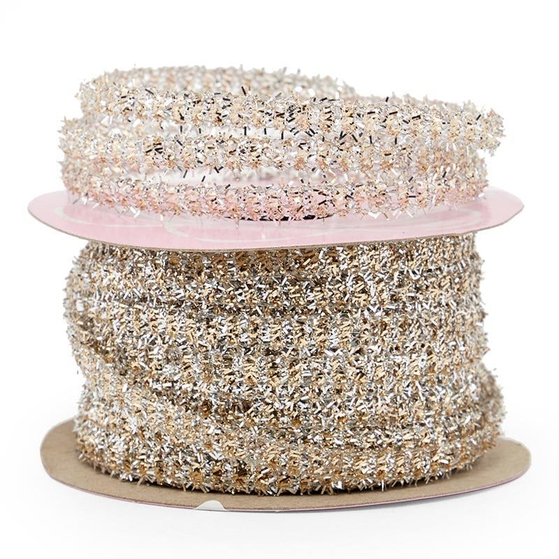 Wired Mini Tinsel Garland 1/4 '' X 25 yd Gold / Silver Color 1 / roll