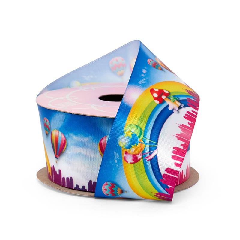 Hot Air Balloons on Satin Ribbon 1 1/2 '' X 10 yd - Hot Air Balloons Over Rainbow Color 1 / ROLL