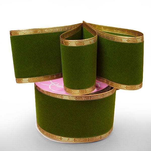 Elegance Velvet Flocked Ribbon 2 1/2 '' X 10 yd Green Color 1 / roll