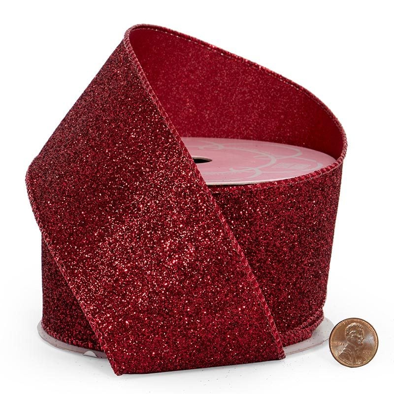 Sandy Sparkles Wired Ribbon 2 1/2 '' X 10 yd - Red Color 1 / ROLL