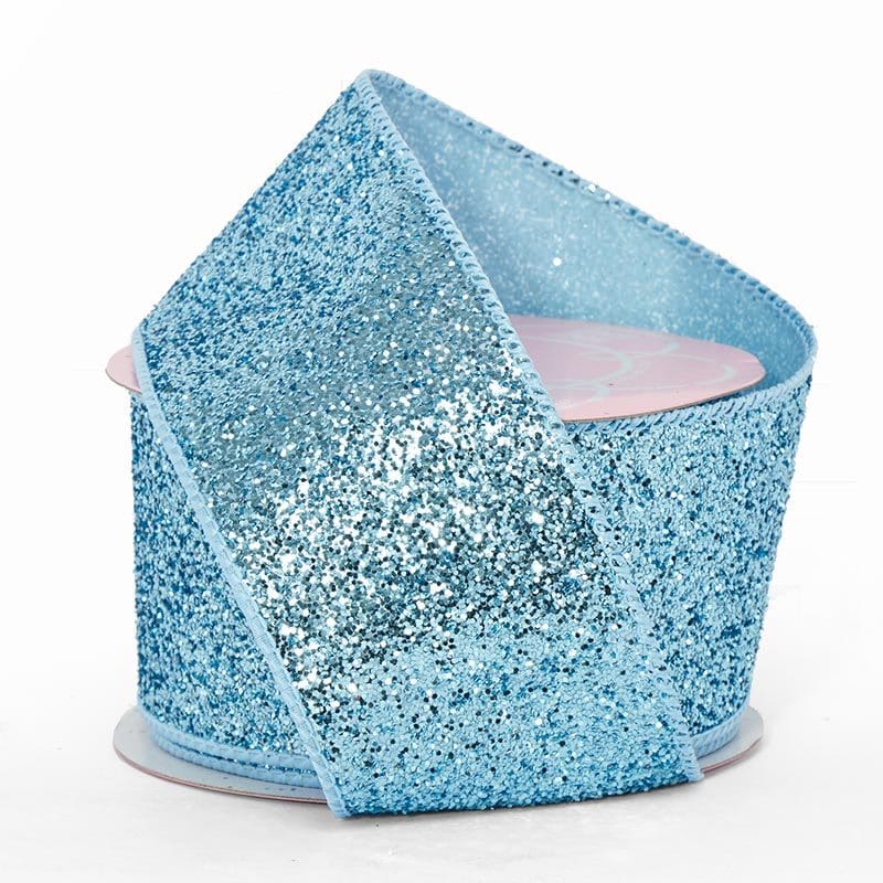 Large Sparkles On Wired Ribbon 2 1/2 '' X 10 yd Light Blue Color 1 / ROLL