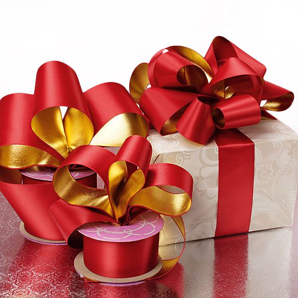 Red/Gold Satin Gold Ribbon 1 / ROLL