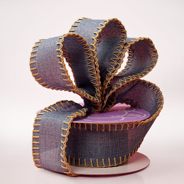 Overstitched Blue Denim Ribbon 2 1/2 '' X 10 yd - 1 / ROLL