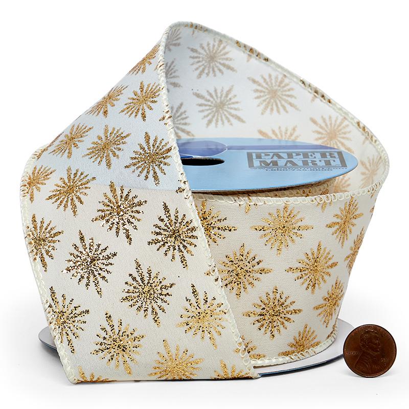 Glitter Victorian Star Pattern On Wired Ribbon 2 1/2 '' X 10 yd - 1 / ROLL