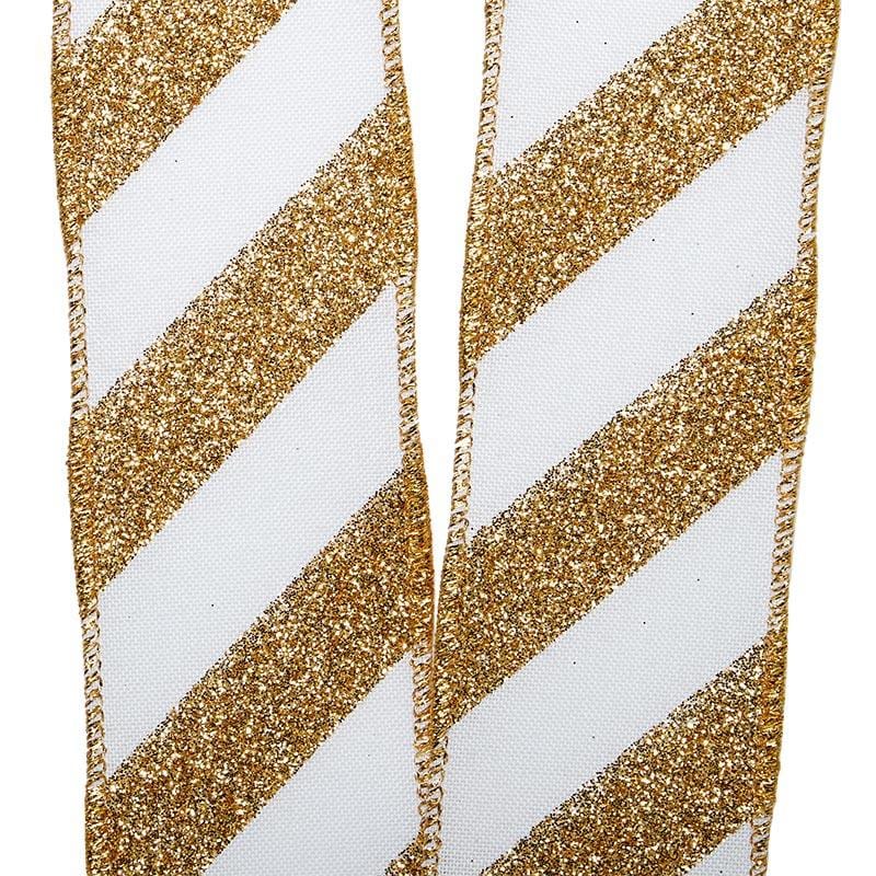 Diagonal Glitter Striped Faux Linen Wired Ribbon 2 1/2 '' X 10 yd - 1 / ROLL