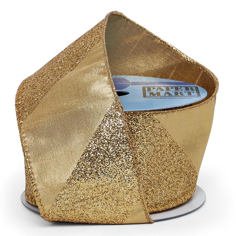 Gold Diagonal Stripes on Wired Ribbon Wide Stripe – 2.5" x 10 Yards (1 Roll)