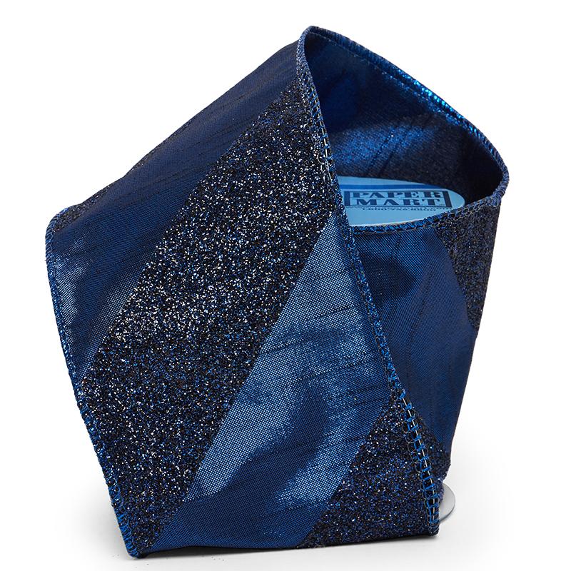 Extra Wide Royal Metallic Stripes on Wired Ribbon – 4" x 10 Yards (1 Roll)