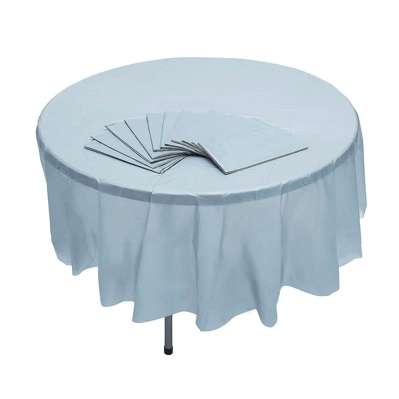 6 Ft. 10" Bulk Pack of 12 Light Blue Round Disposable Plastic Tablecloths