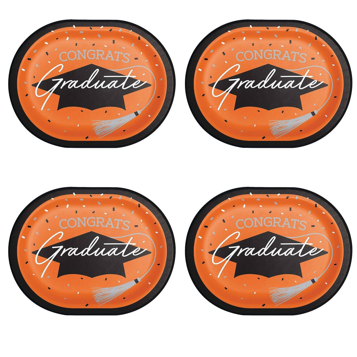 Creative Converting School Spirit Orange Graduation Oval Paper Platters – 24ct