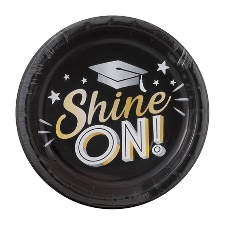 6 3/4" Black Grad Party Shine On Disposable Round Paper Dessert Plates - 8 Ct.