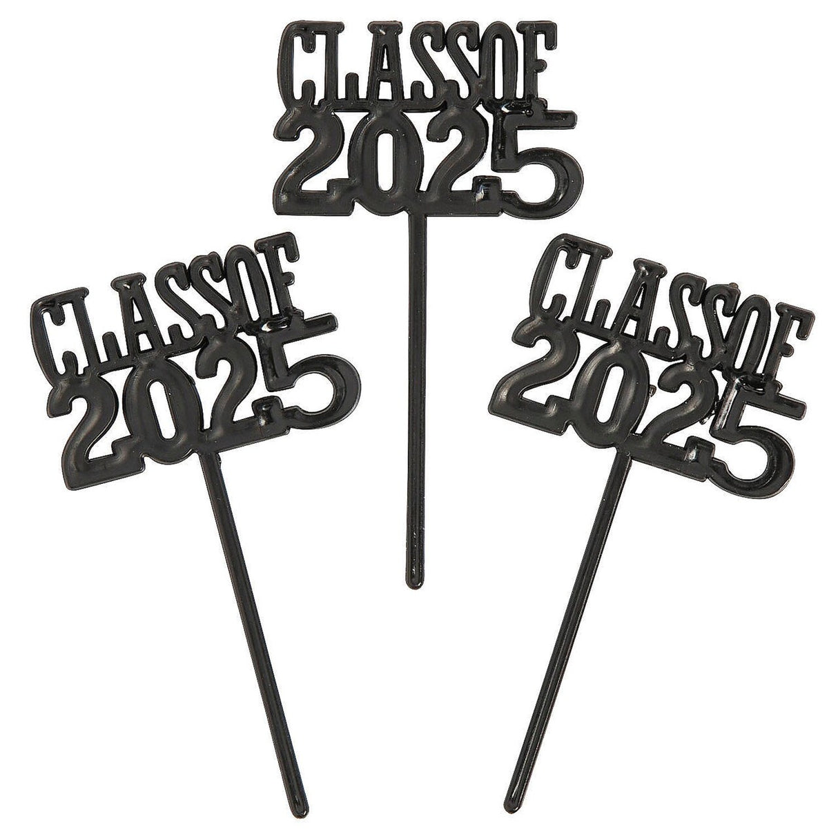 3" Bulk 72 Pc. Graduation Party Class of 2025 Black Plastic Picks
