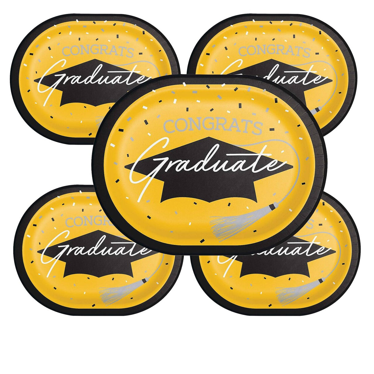 Creative Converting School Spirit Yellow Graduation Oval Paper Platters – 24ct