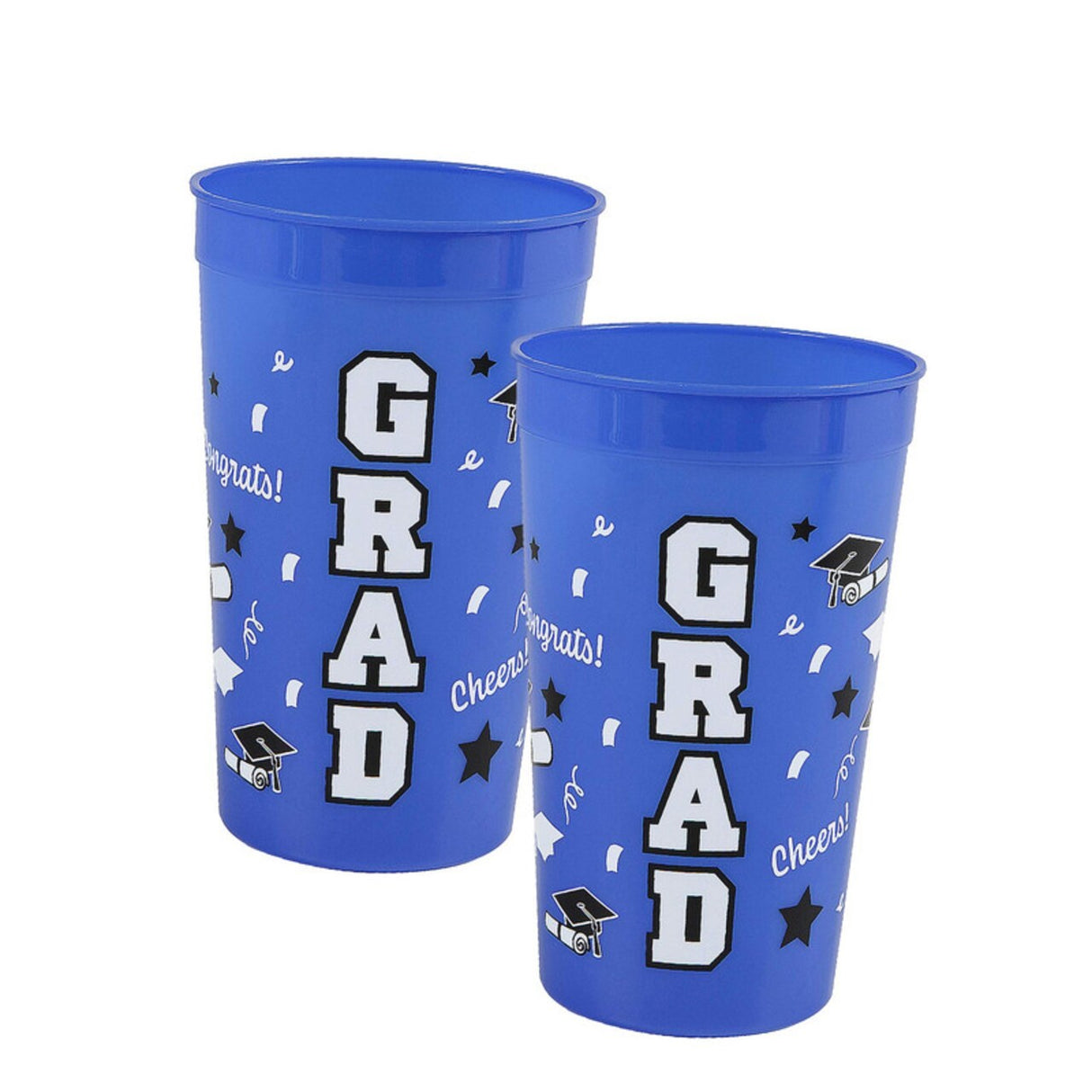 Bright Blue Grad Reusable Plastic Tumblers 32 oz 12 Count Graduation Party Cups