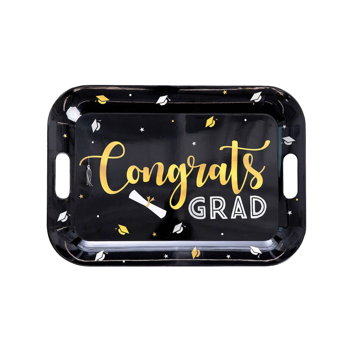 14" x 19.5" Black Congrats Grad Tray with Handles