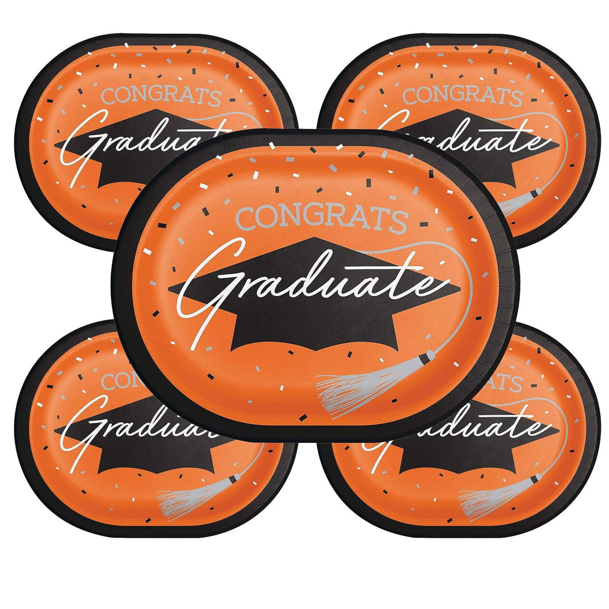 Creative Converting School Spirit Orange Graduation Oval Paper Platters – 24ct