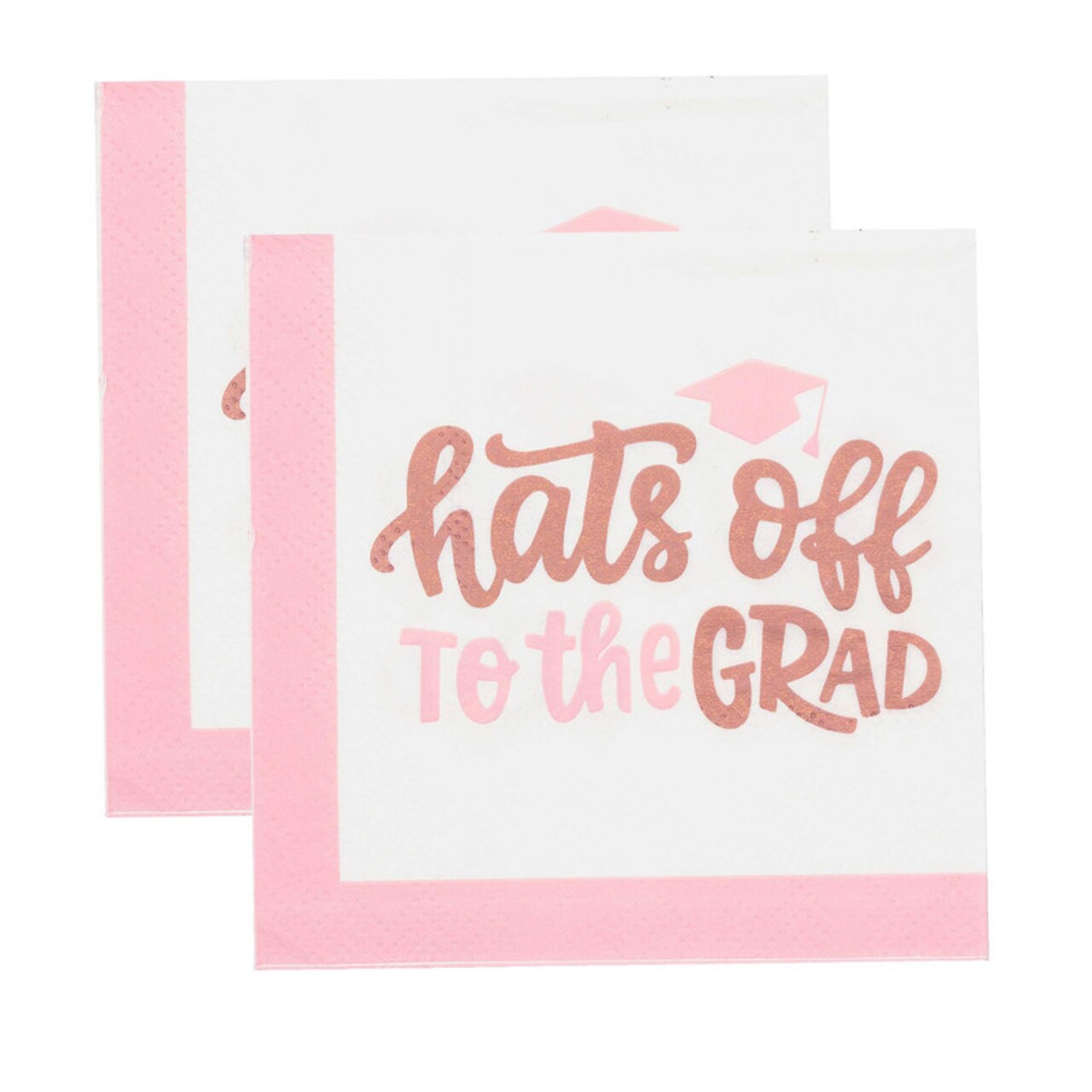 5" Pink Congrats Grad Party Disposable Beverage Napkins 16 Ct.