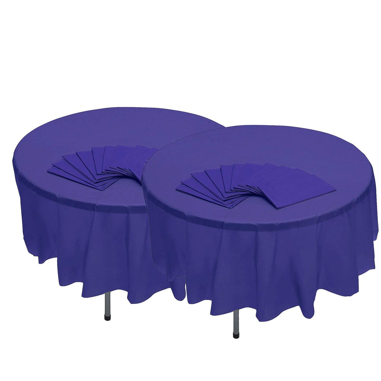 82" Bulk Pack of 12 Purple Banquet-Style Round Disposable Plastic Tablecloths