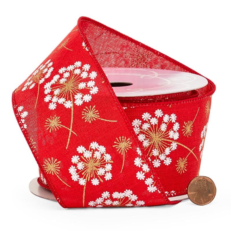 Natural Floral Linen Ribbon 2 1/2 '' X 10 yd - Red Color 1 / ROLL