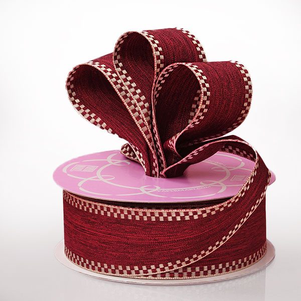 Katie Linen Ribbon 1 1/2 '' X 20 yd Wine Color 1 / roll