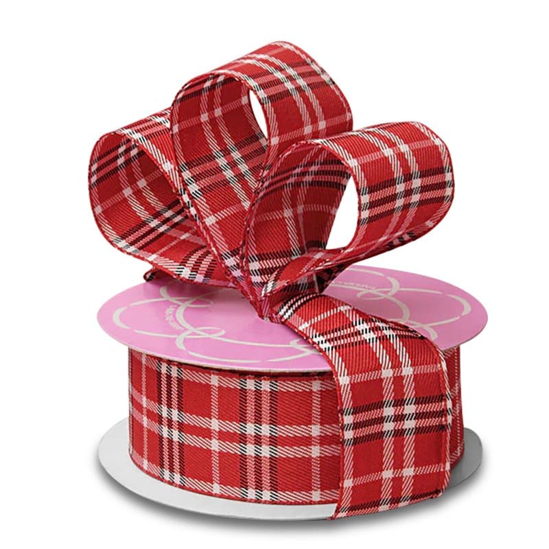 Peggy Plaid Ribbon 1 1/2 '' X 25 yd Red Color 1 / roll