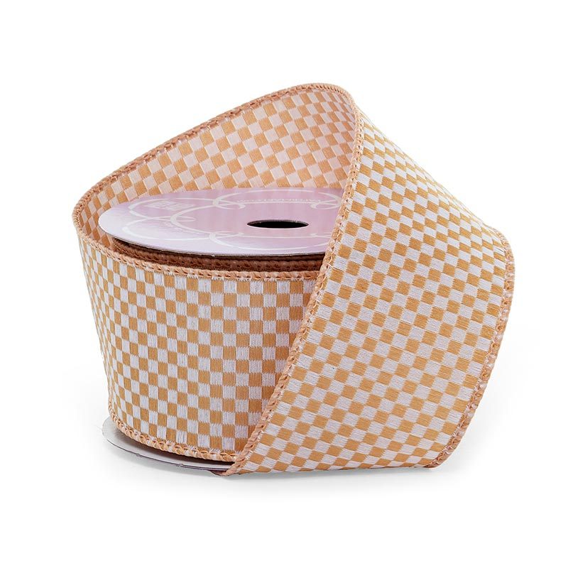 Cordilla Checkered Ribbon 2 1/2 '' X 10 yd Tan Color 1 / ROLL