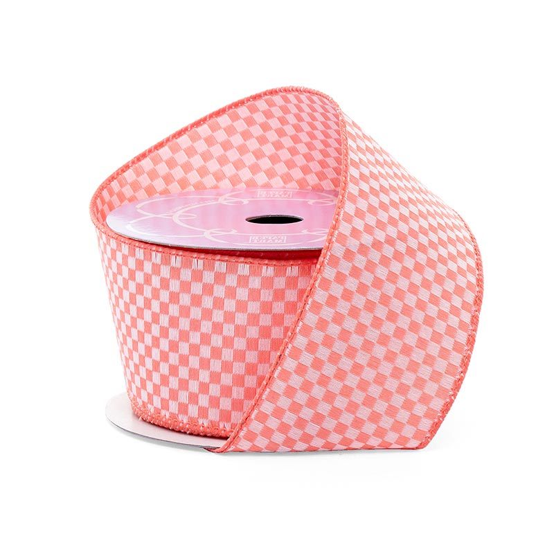 Cordilla Checkered Ribbon 2 1/2 '' x 10 yd Light Coral Color 1 / ROLL