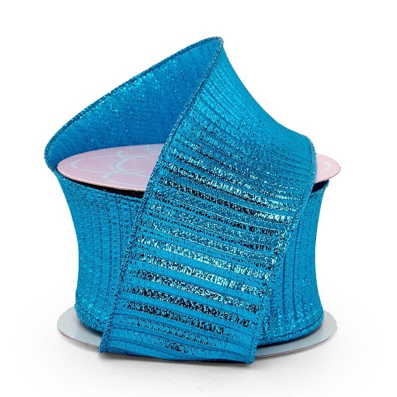 Crimped Metallic Wired Ribbon 2 1/2 '' X 10 yd - Turquoise Color 1 / ROLL