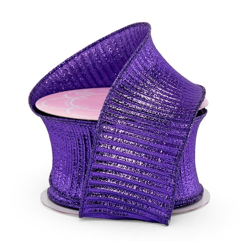 Crimped Metallic Wired Ribbon 2 1/2 '' X 10 yd Purple Color 1 / ROLL