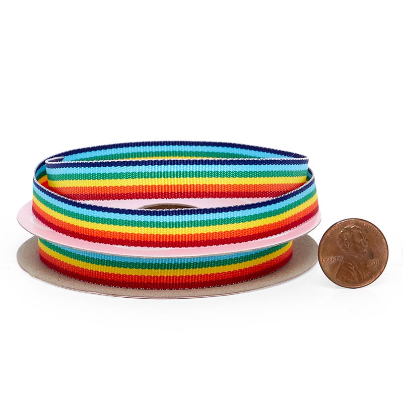 Narrow Rainbow Grosgrain Ribbon 3/8 '' X 10 yd - 1 / ROLL