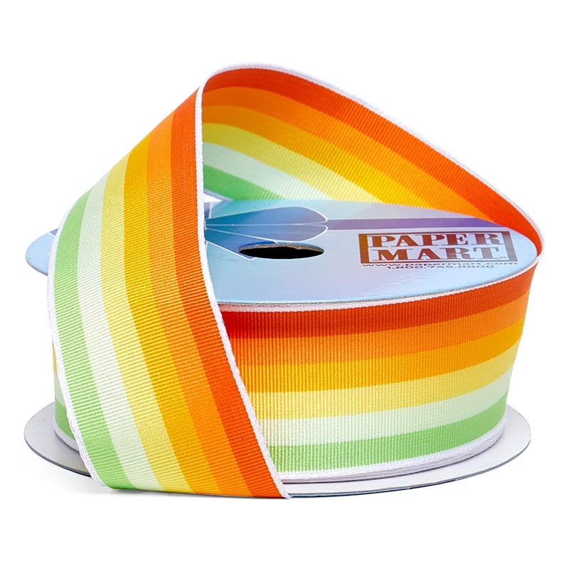 Multi-Colored Stripes On Grosgrain Wired Ribbon 1 1/2 '' X 25 yd - Yellow / Green Color 1 / ROLL