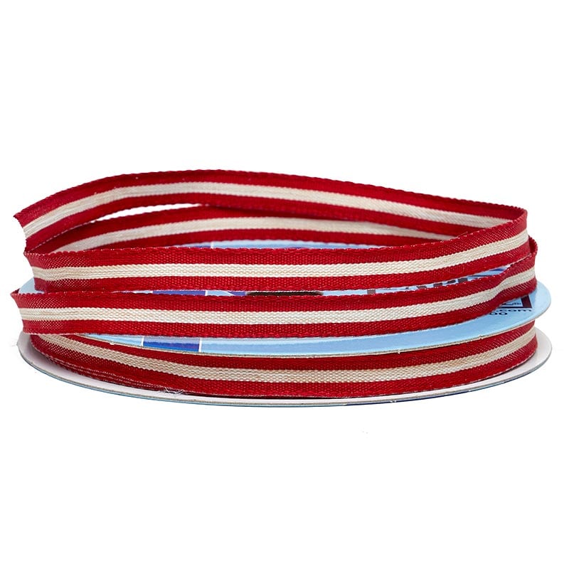 Narrow Center Stripe Natural Ribbon 3/8 '' X 25 yd Red Color 1 / ROLL