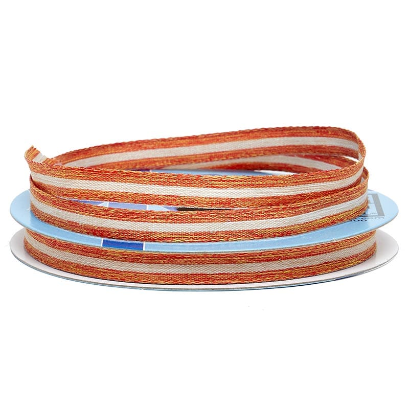 Narrow Center Stripe Natural Ribbon 3/8 '' X 25 yd Orange Color 1 / ROLL