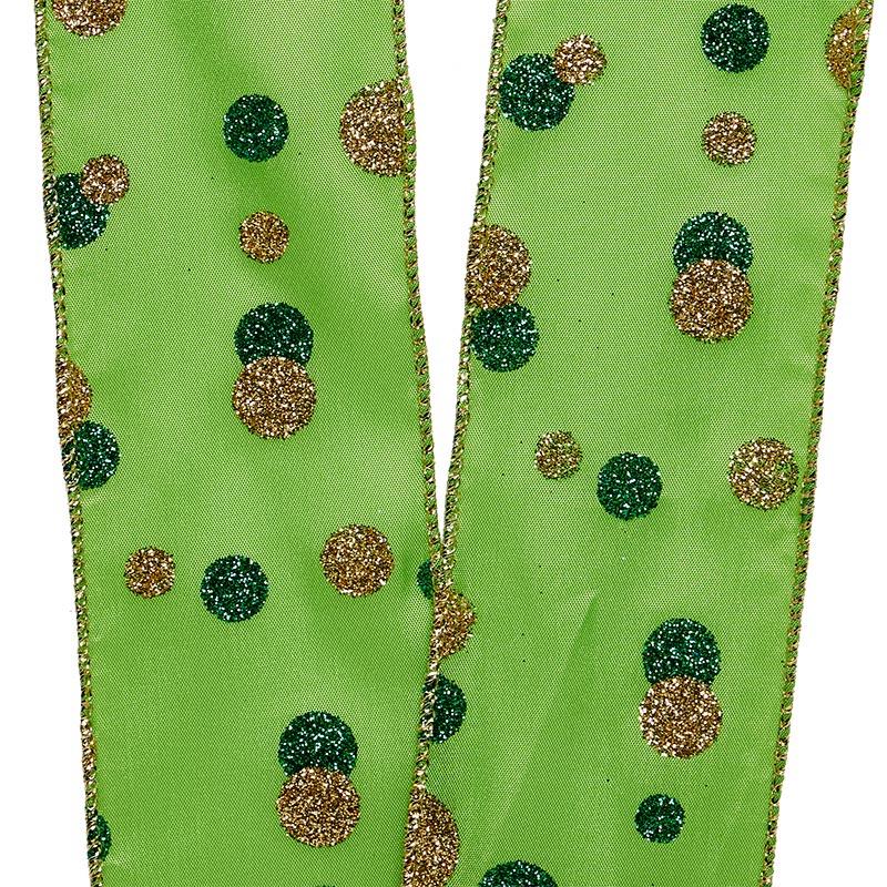 Glitter Dots On Lime Wired Ribbon 2 1/2 '' X 10 yd - 1 / ROLL