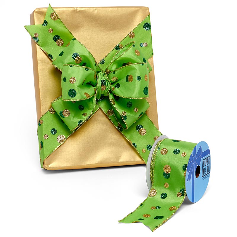 Glitter Dots On Lime Wired Ribbon 2 1/2 '' X 10 yd - 1 / ROLL