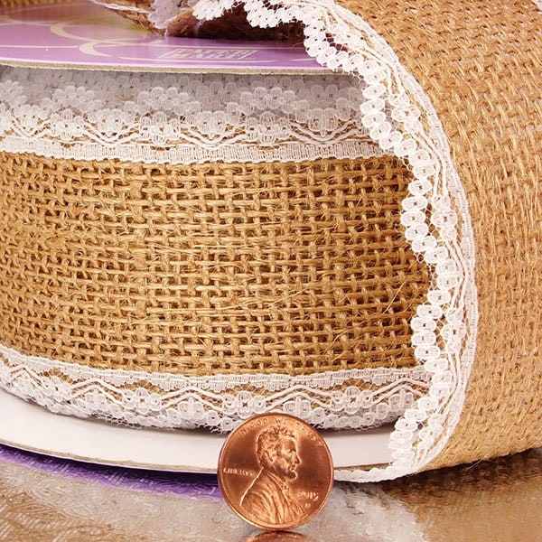 Burlap And Lace Ribbon 2 1/2 '' X 10 yd - 1 / ROLL