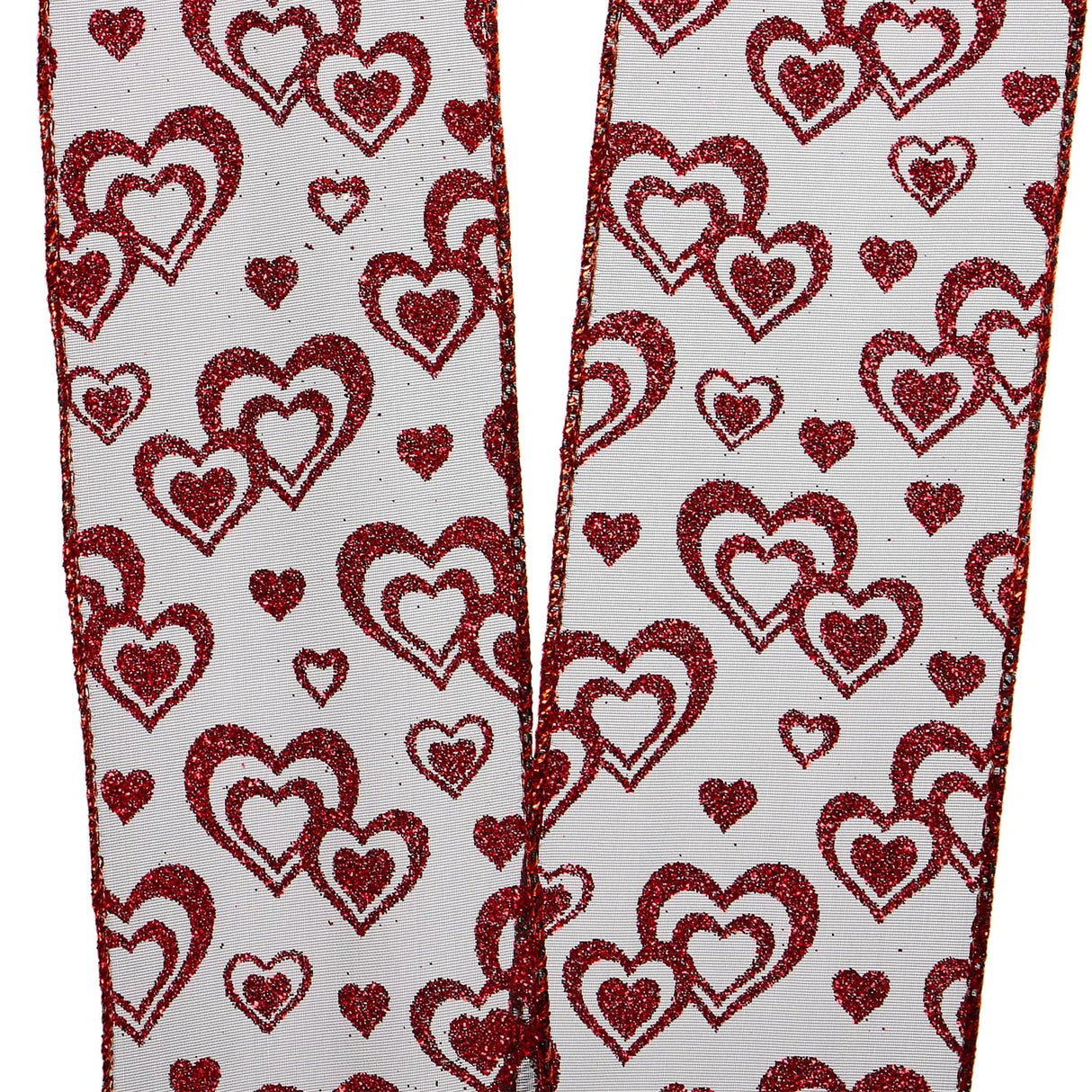 Glitter Heart Sheer Ribbon - Black / Red Hearts Galore 2 1/2 '' X 10 yd - Black / Red Hearts Galore Color 1 / ROLL