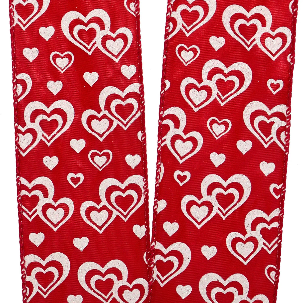 Lots Of Love Glitter Ribbon Red / White Hearts Galore Satin  2 1/2 '' 10 yd	- 1 / ROLL