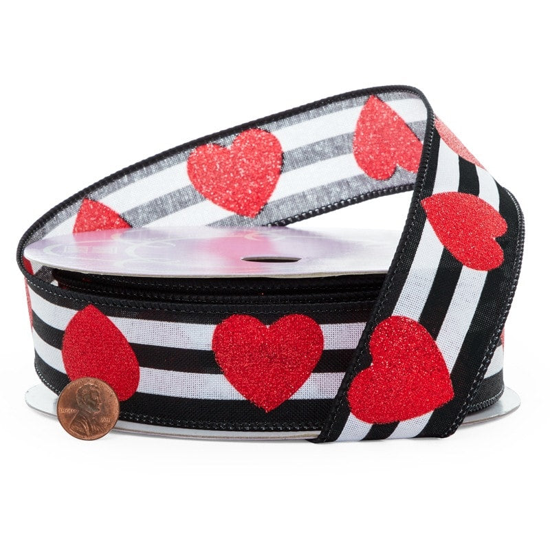 Hearts & Stripes Linen Ribbon 1 1/2 '' X 25 yd - 1 / ROLL