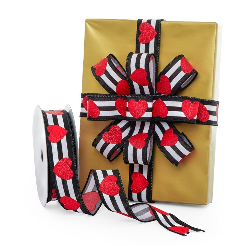 Hearts & Stripes Linen Ribbon 1 1/2 '' X 25 yd - 1 / ROLL