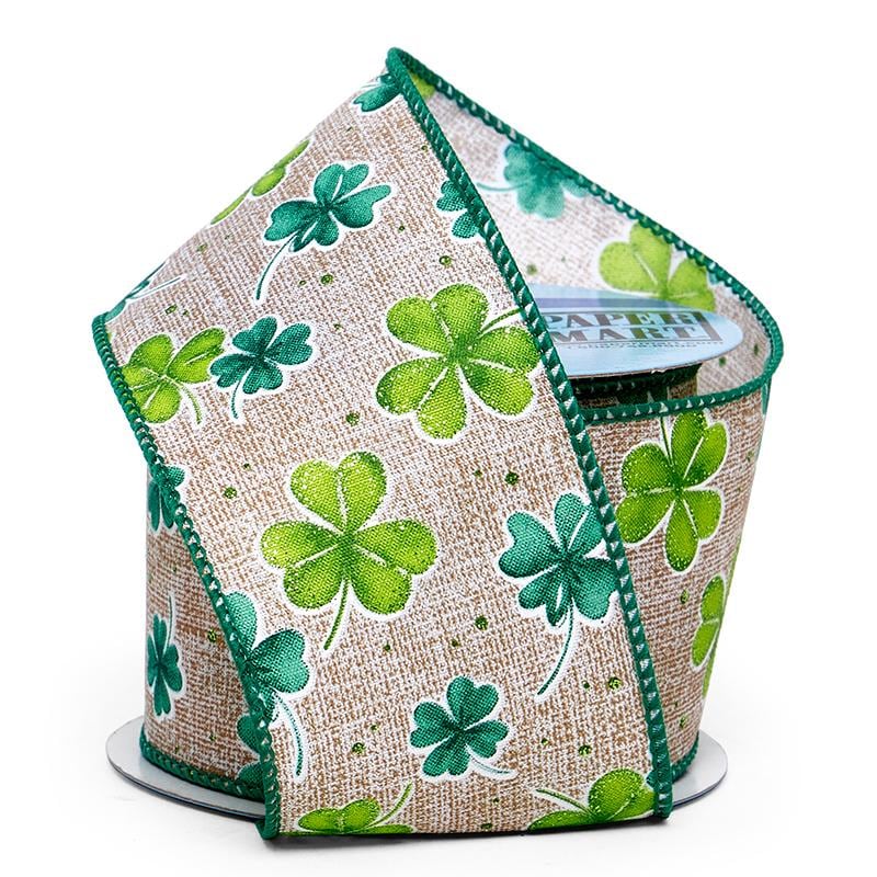 St. Patrick’s Day Shamrock Natural Ribbon St. Patrick's Day Shamrocks Color 1 / ROLL