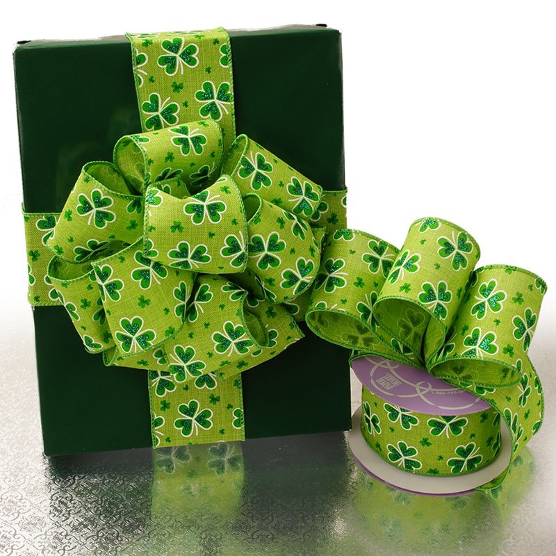 St. Patrick’s Day Shamrock Natural Ribbon St Patrick Shamrock Color 1 / ROLL
