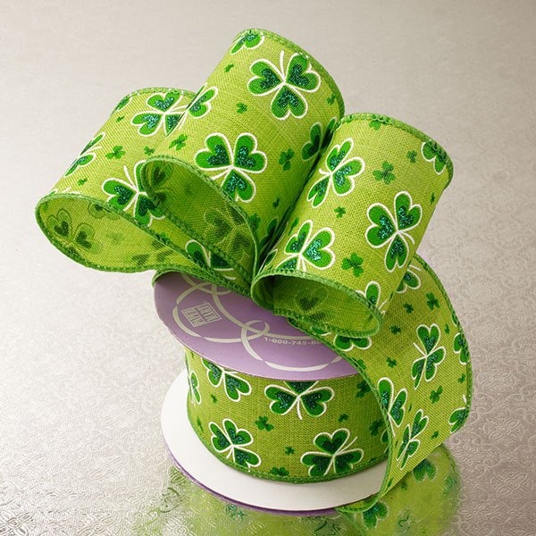 St. Patrick’s Day Shamrock Natural Ribbon St Patrick Shamrock Color 1 / ROLL