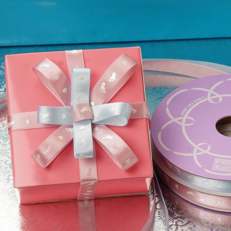 Baby Foot Print Satin Ribbon 3/8 '' X 25 yd Pink Color 1 / ROLL