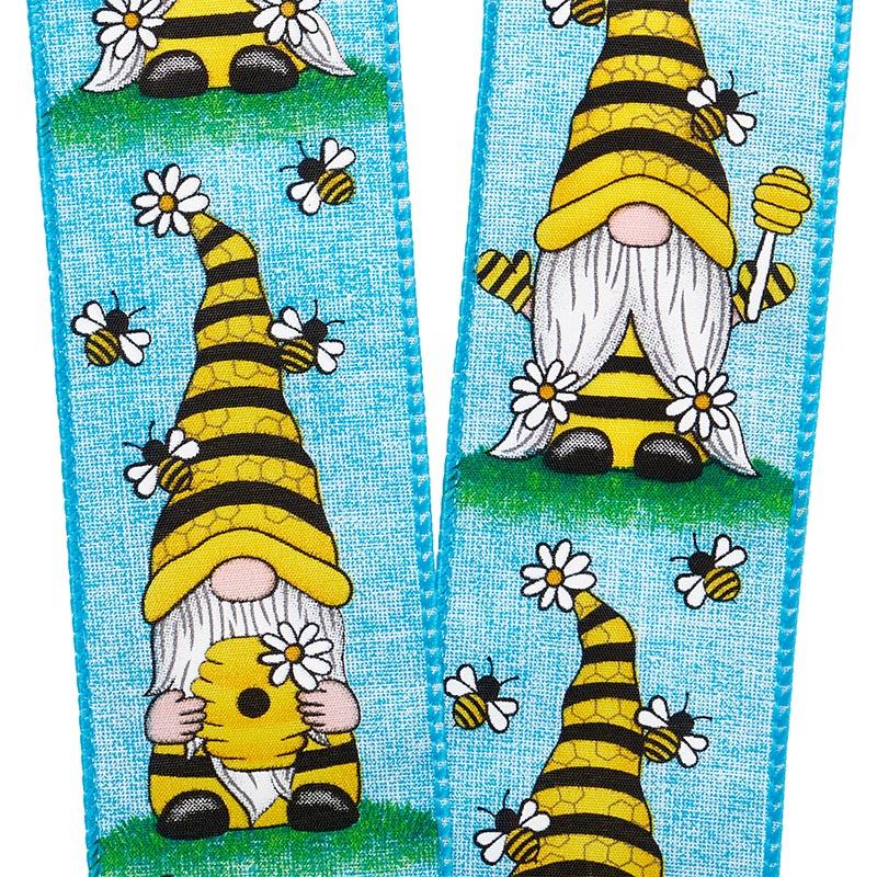 Honey Bees & Gnomes On Wired Ribbon 2 1/2 '' X 10 yd - 1 / ROLL