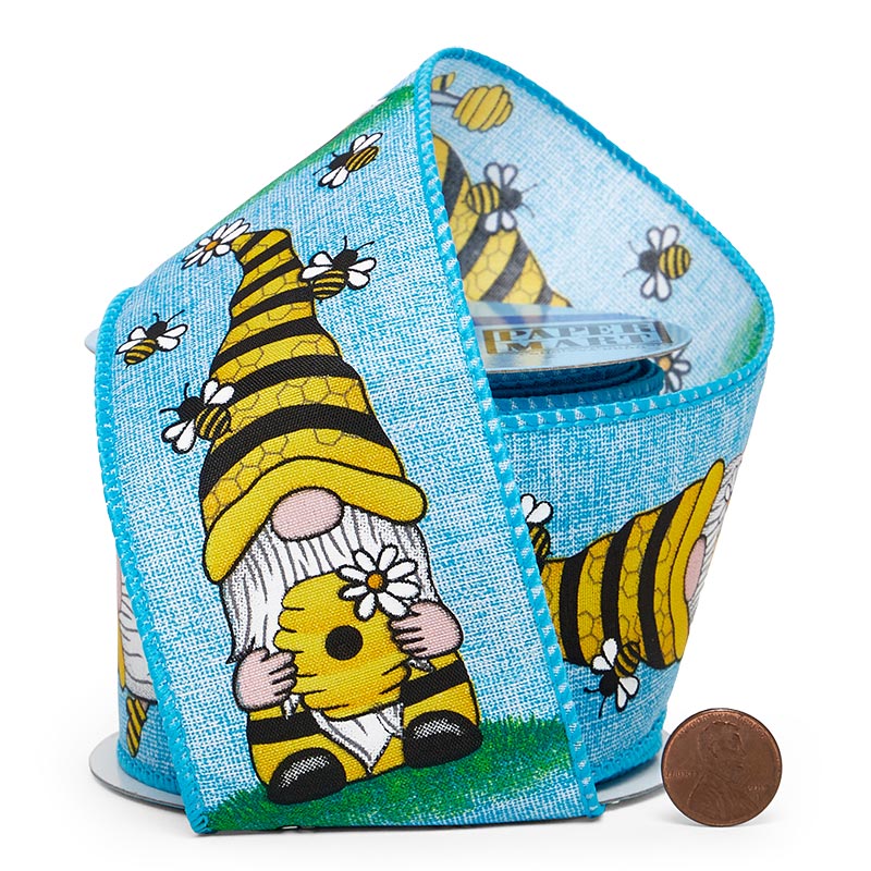 Honey Bees & Gnomes On Wired Ribbon 2 1/2 '' X 10 yd - 1 / ROLL