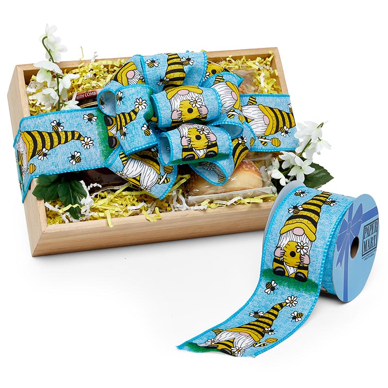 Honey Bees & Gnomes On Wired Ribbon 2 1/2 '' X 10 yd - 1 / ROLL