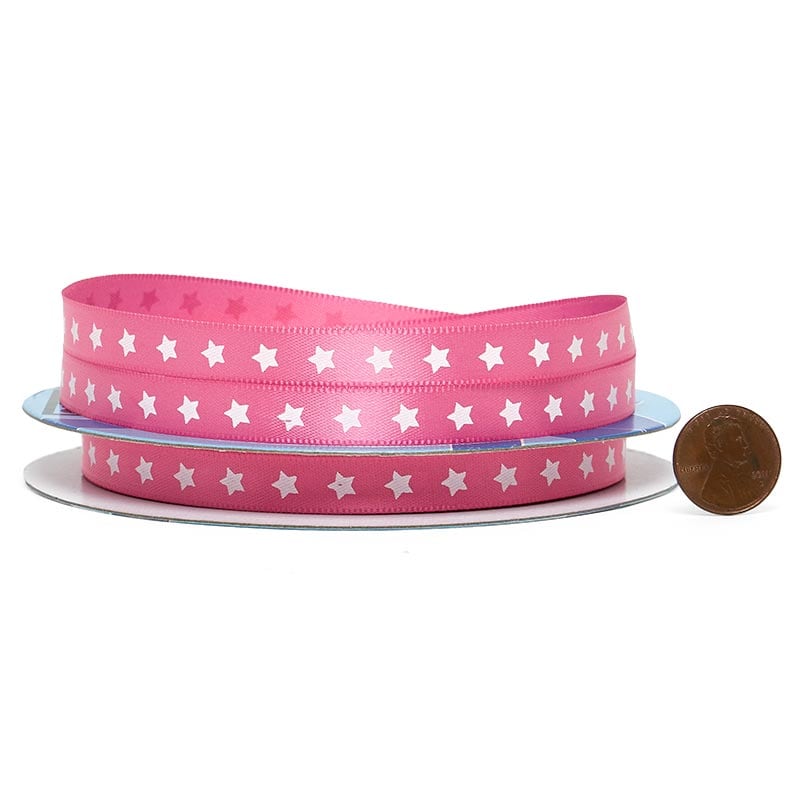 Narrow Star Print On Satin Ribbon 3/8 '' X 25 yd - 1 / ROLL