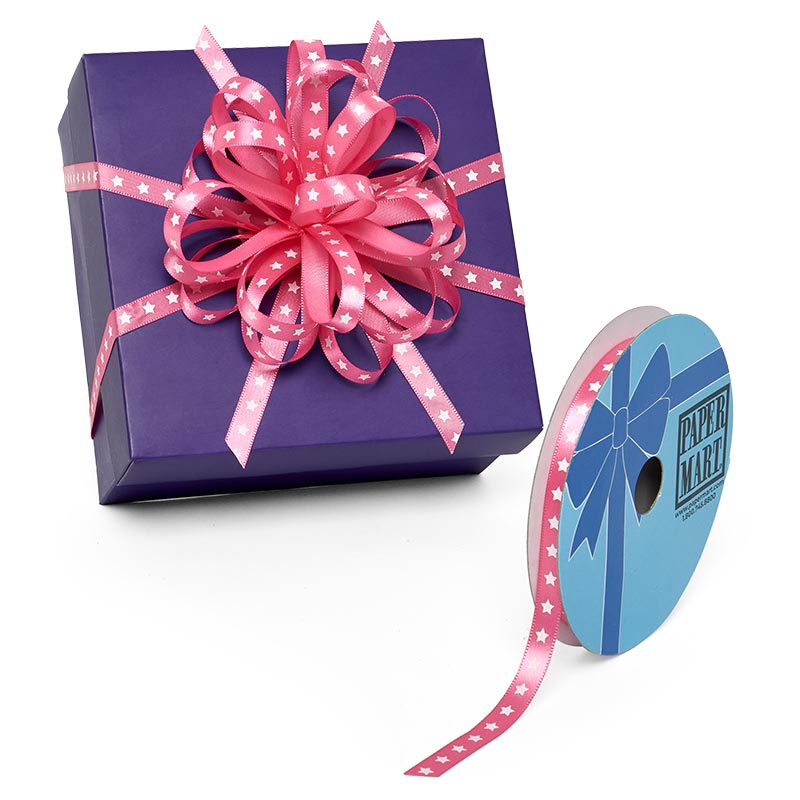 Narrow Star Print On Satin Ribbon 3/8 '' X 25 yd - 1 / ROLL