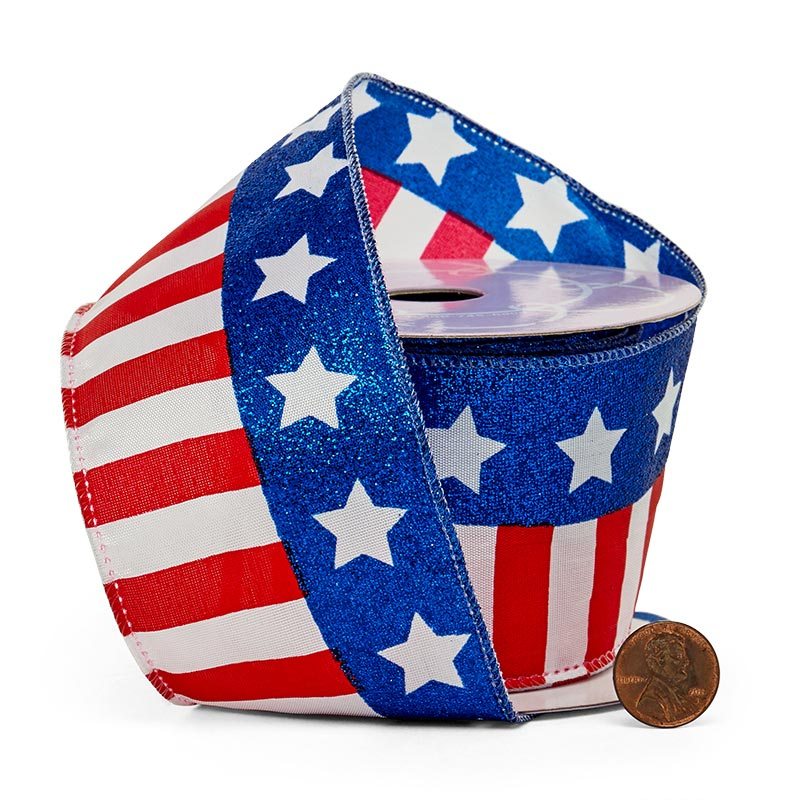 American Stars and Stripes Ribbon 2 1/2 '' X 10 yd - 1 / ROLL